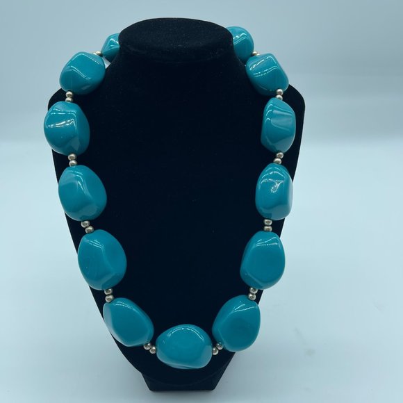 Color Black Accent Necklace OS Teal Blue Beads Costume Jewelry - Picture 3 of 8